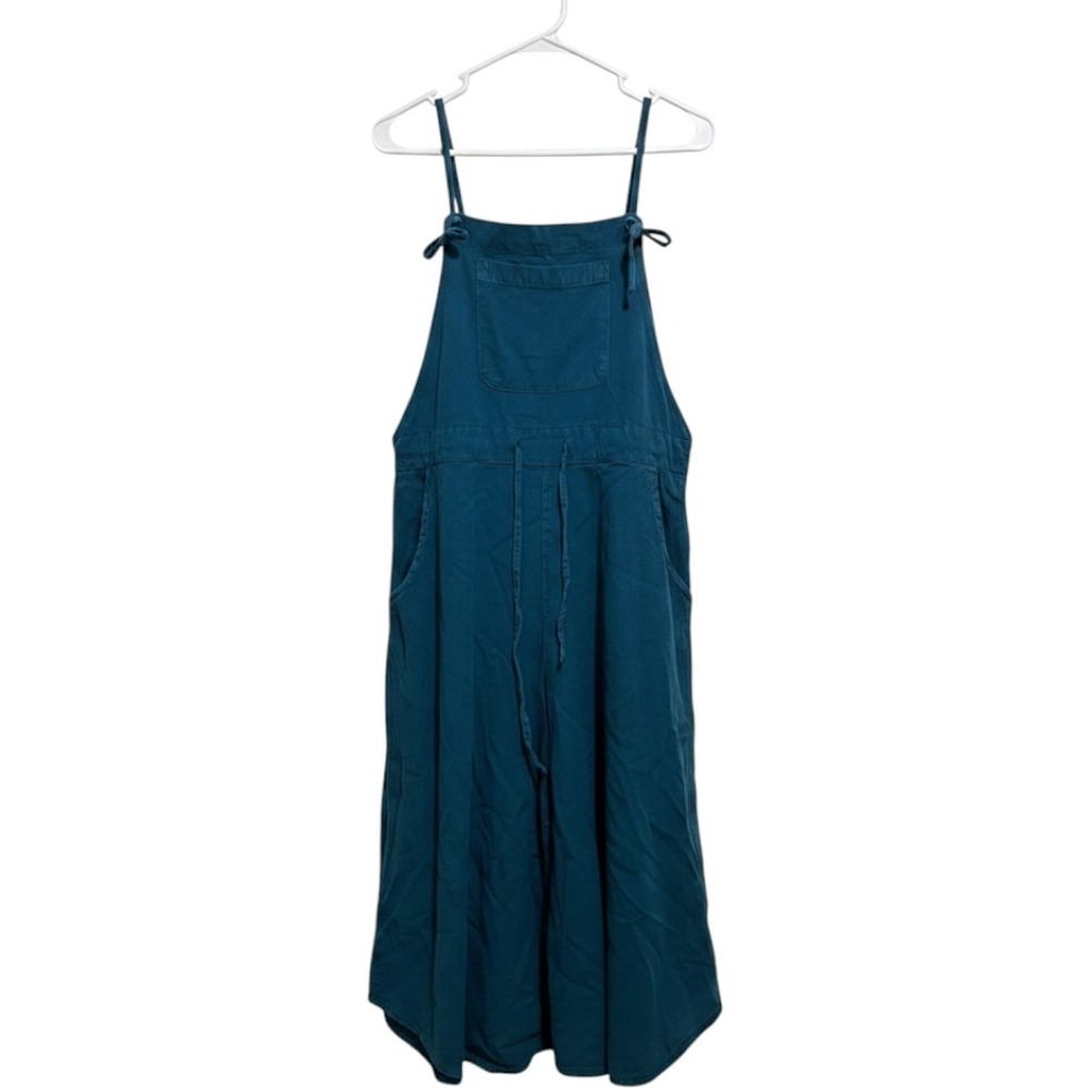 Earthbound Trading Co Jumpsuit Womens M Teal Cotton Wide Leg Tie Strap Overall